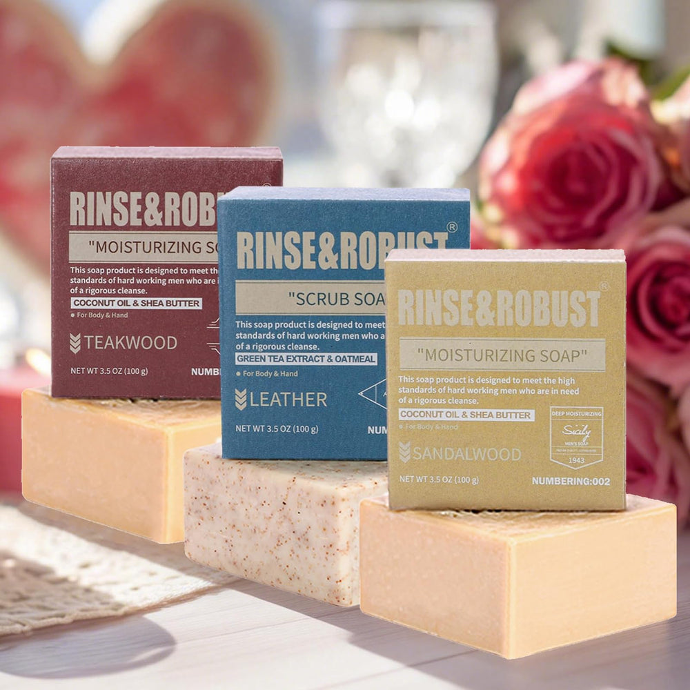 Rinse & Robust Teakwood bar producing rich lather for effective daily cleansing