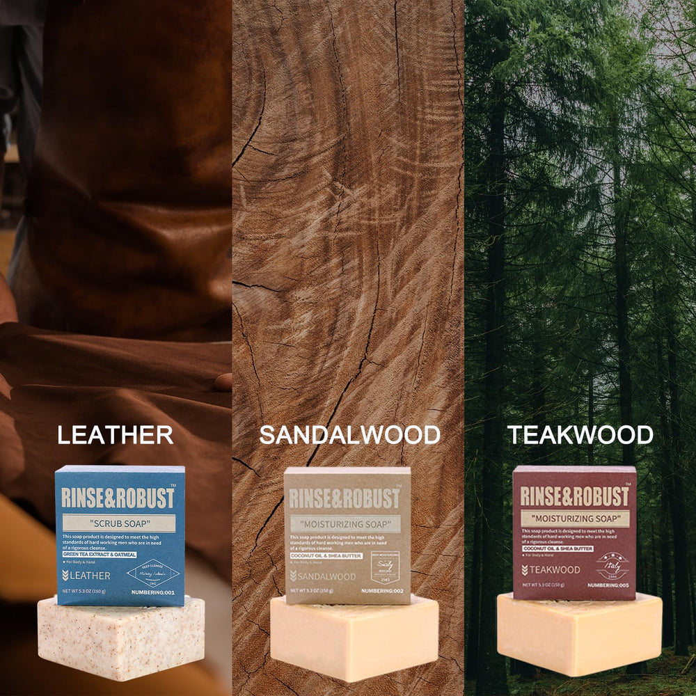 Rinse & Robust three bars arranged in kraft box to display variety and presentation