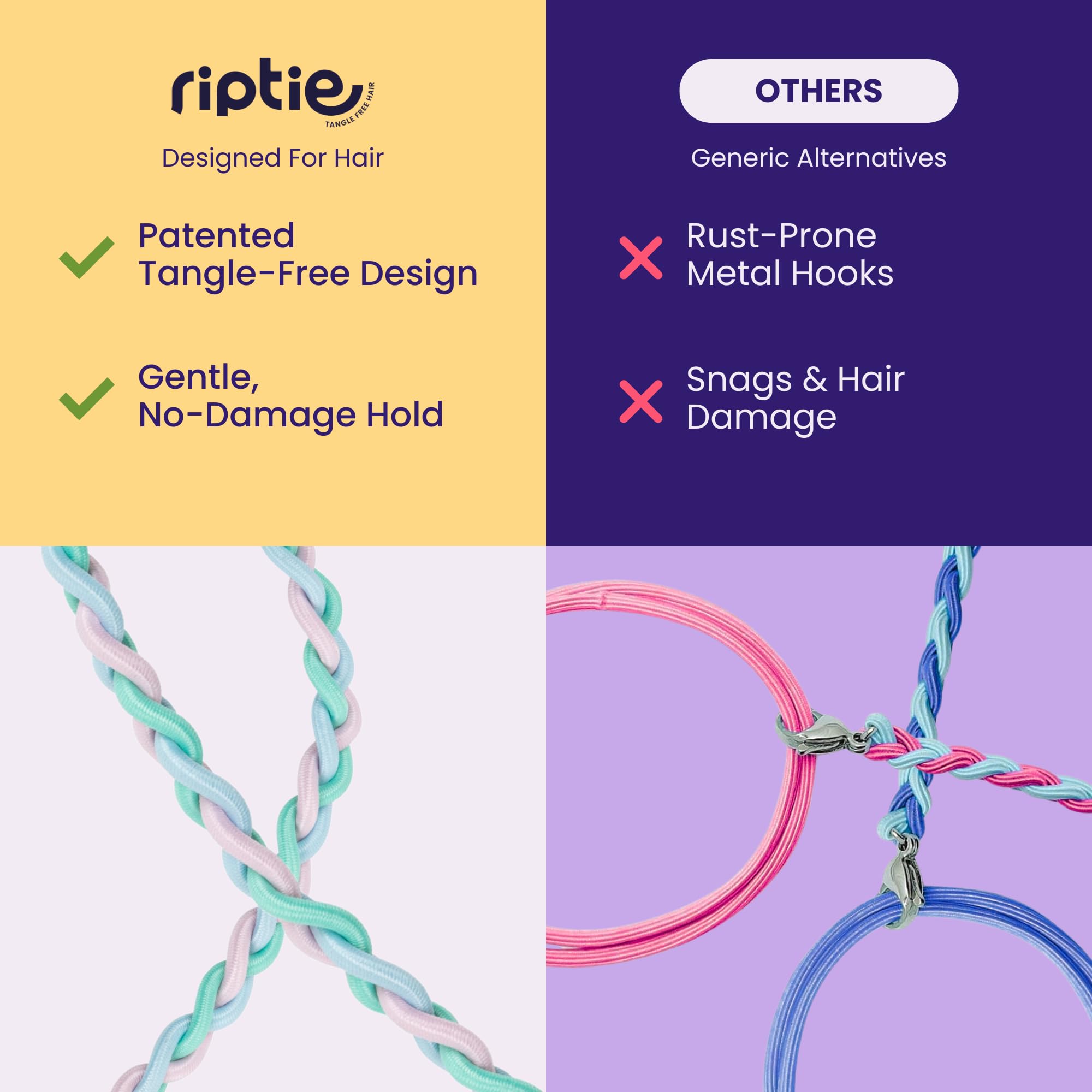 Rip Tie securing a ponytail in hair demonstrating secure hold