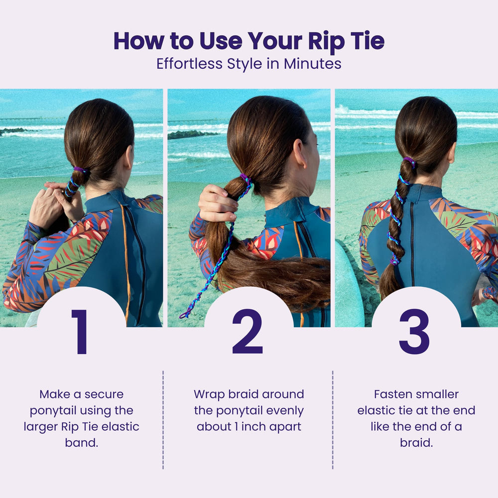 Rip Tie sunset braided hair view showing tangle-free braid support