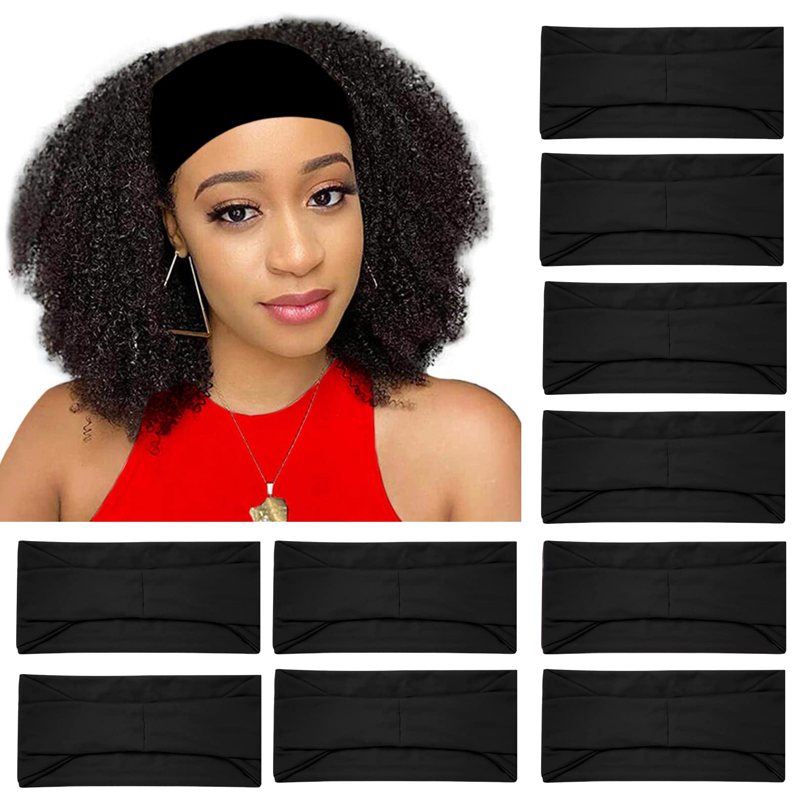RITOPER front view of 10-pack black headbands showing compact set and convenience