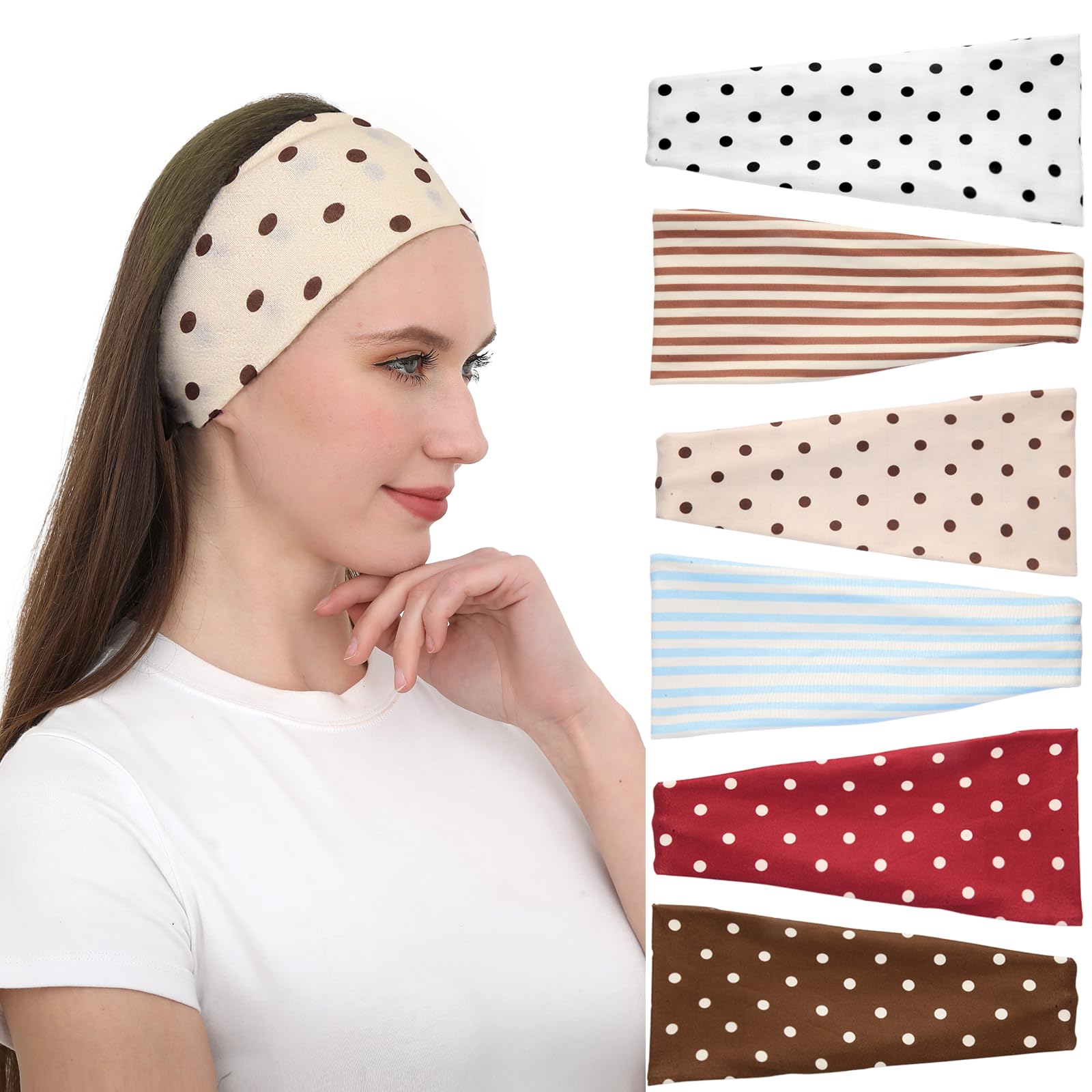 RITOPER front view of polka dot headband showing wide fit and style