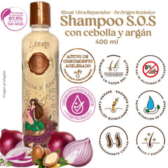 Ritual Botanico onion shampoo label highlighting repair and growth benefit