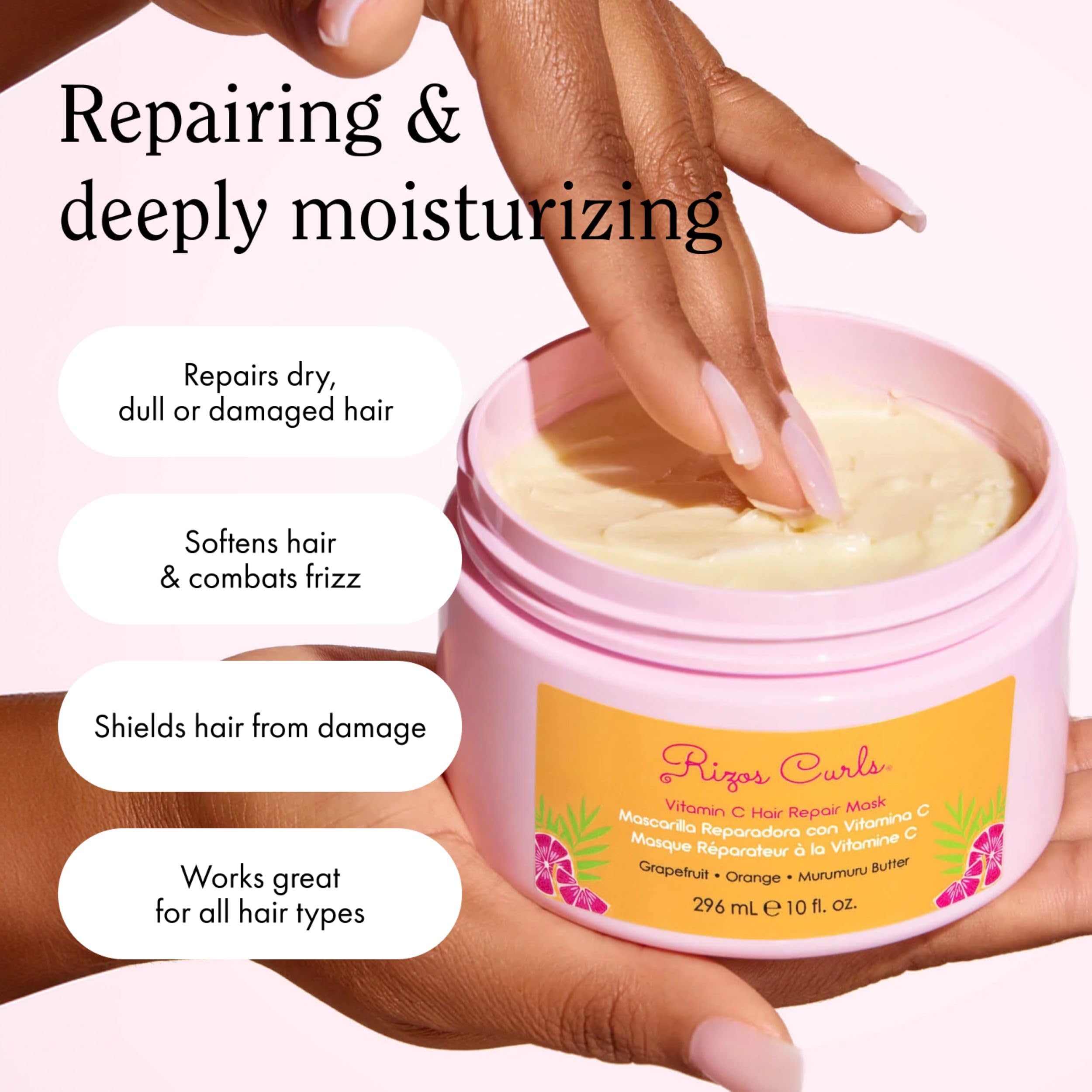 Rizos Curls applying mask in shower for deep hydration benefit