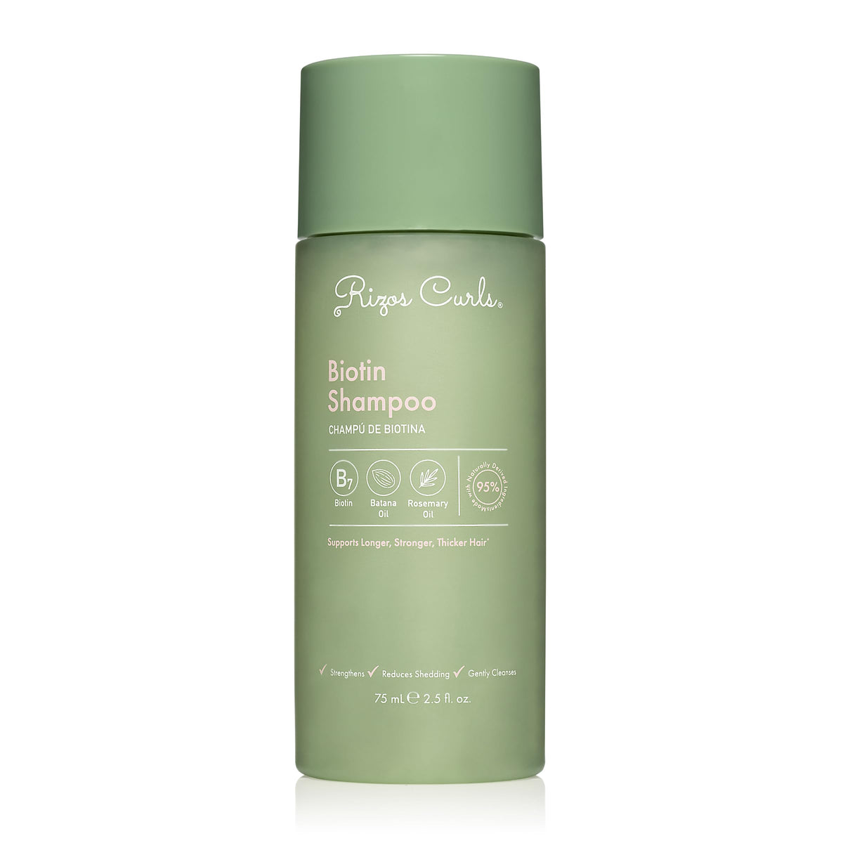Rizos Curls front packaging showing 2.5 oz bottle and brand benefit