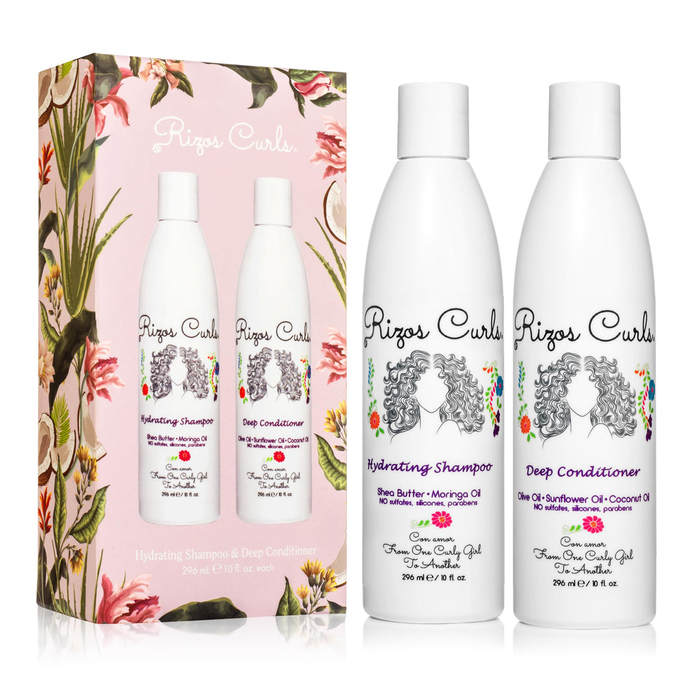 Rizos Curls front packaging showing both shampoo and conditioner for complete care