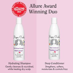 Rizos Curls shampoo bottle close-up highlighting label and gentle formula benefits
