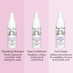 Rizos Curls hydrating shampoo pouring to show gentle cleansing and moisture