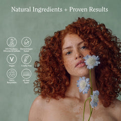 Travel bathroom scene with Rizos Curls bottle showing on-the-go convenience benefit