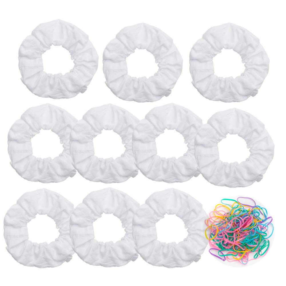 RJMBMUP front pack shot showing all ten white cotton scrunchies for value