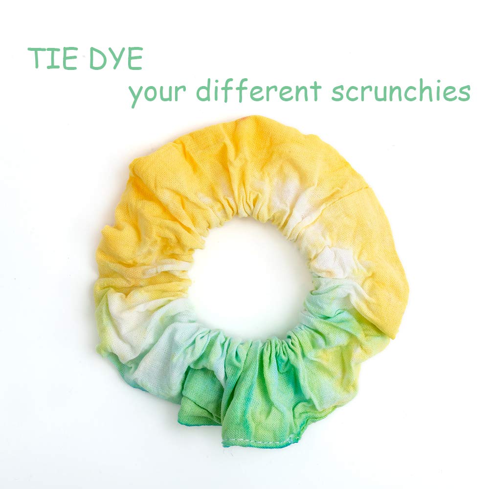 RJMBMUP tie-dye example on white scrunchies demonstrating DIY potential