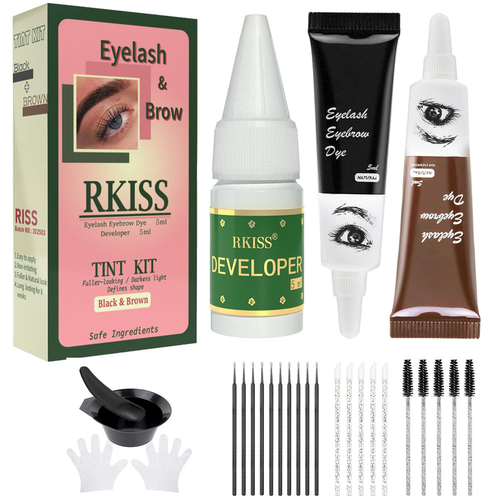 Rkiss front packaging showing kit contents and dual black and brown shades for convenience