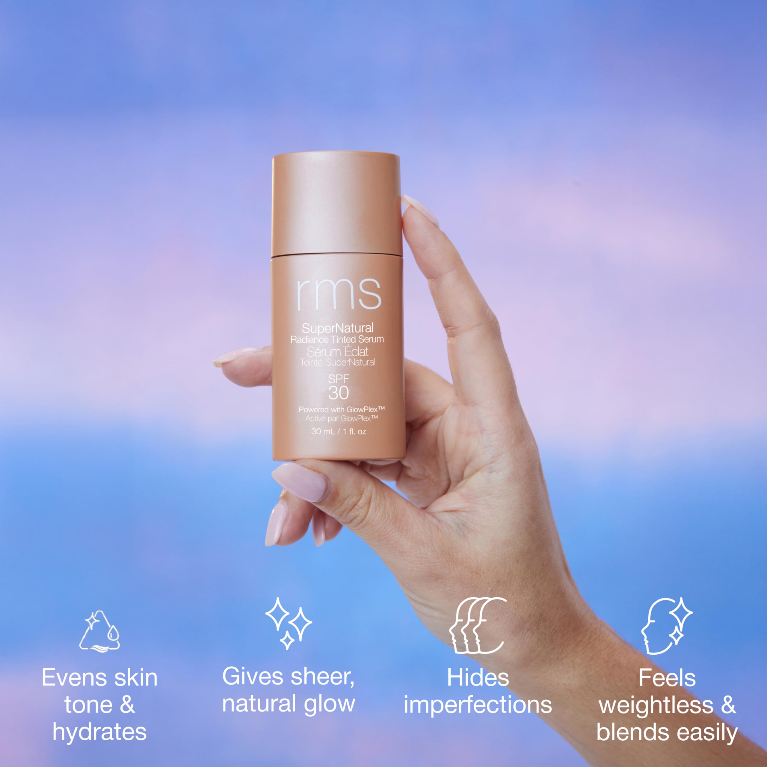 RMS Beauty before and after showing reduced redness and even tone