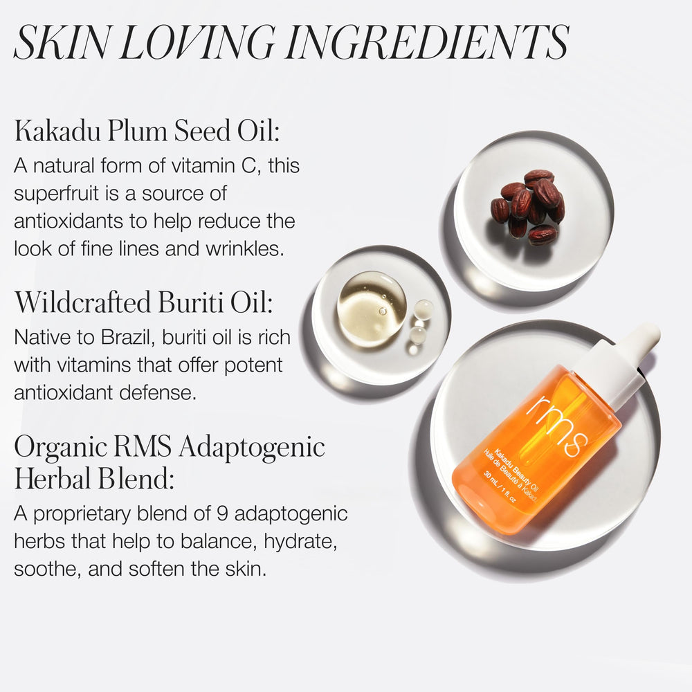 Person applying RMS Beauty oil to hand to show lightweight hydration