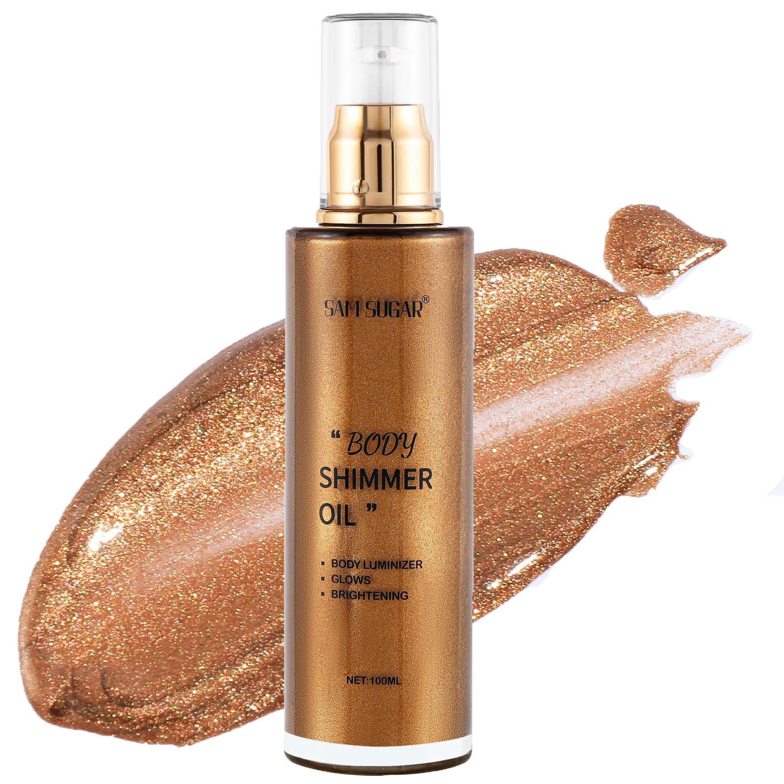 RMYHIG bottle front view showing dark brown gold shimmer and elegant packaging
