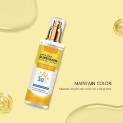 Mist applied through mid-lengths to preserve dyed hair vibrancy