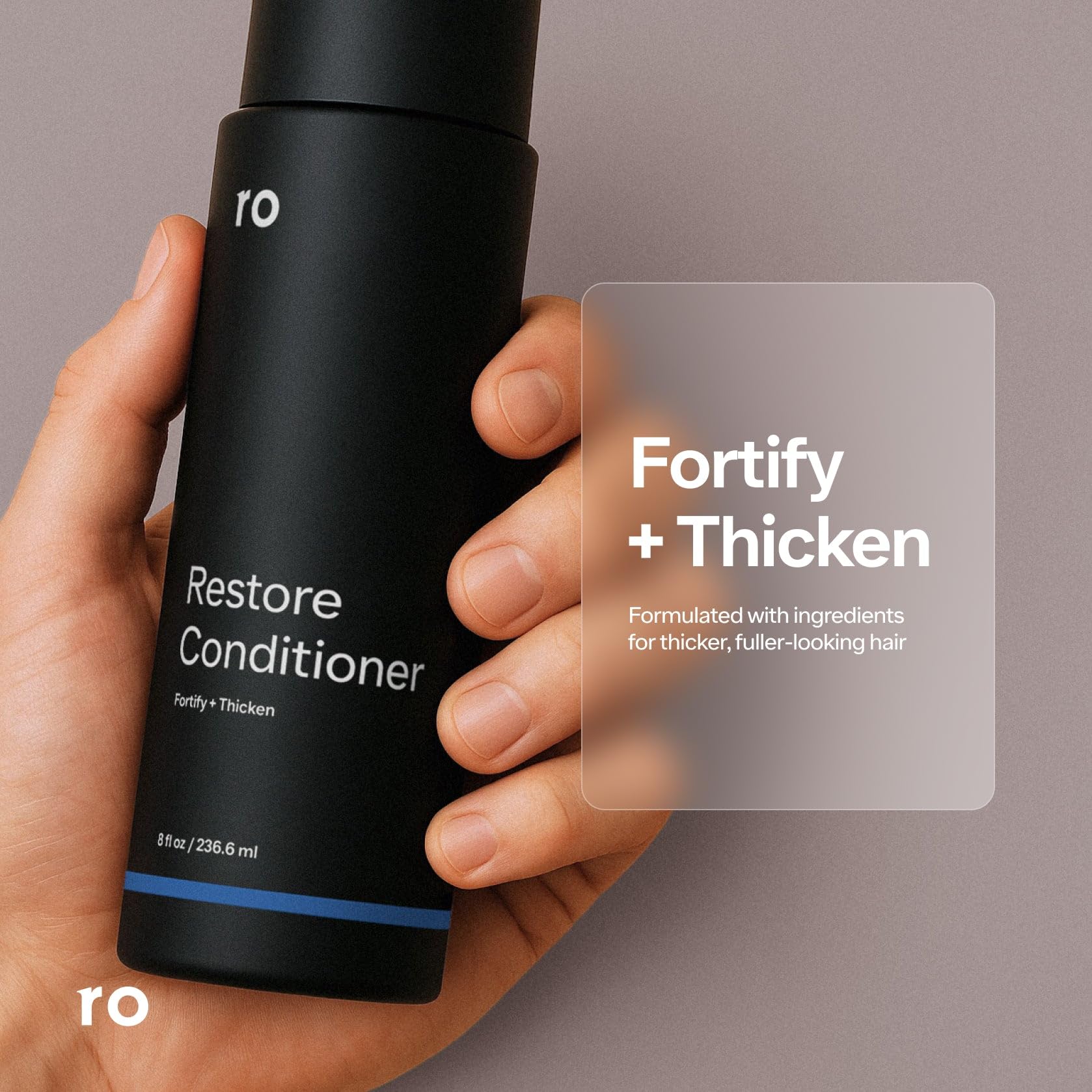 Ro label close-up displaying ingredients and clean formulation benefits