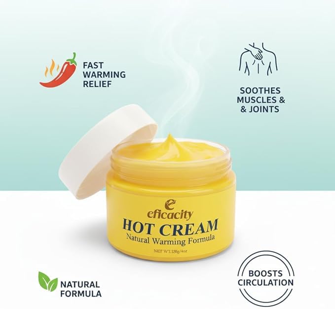 Robutop Eficacity Hot Cream held in hand showing compact travel-friendly size