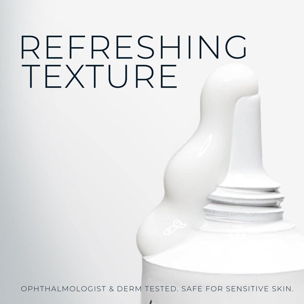 RoC eye cream beside sunscreen showing daytime protection routine benefit