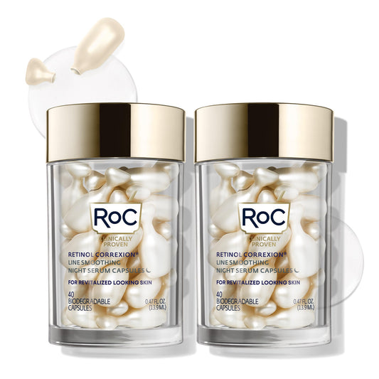 RoC front packaging showing 80-night serum capsules and product benefit