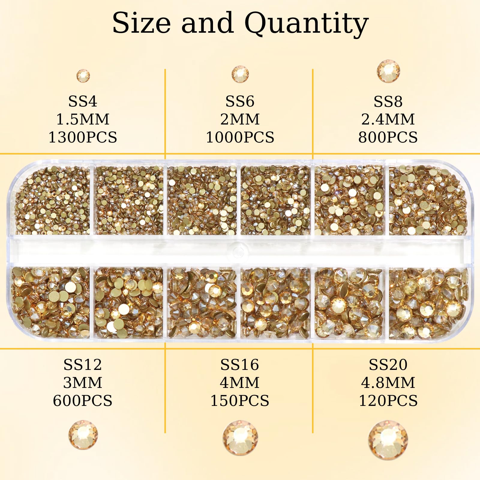 RODAKY open 12-grid box displaying sorted rhinestones and included tweezer pick-up pen for precise placement