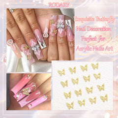 RODAKY butterfly charms applied on acrylic nail tip, demonstrates design placement benefit