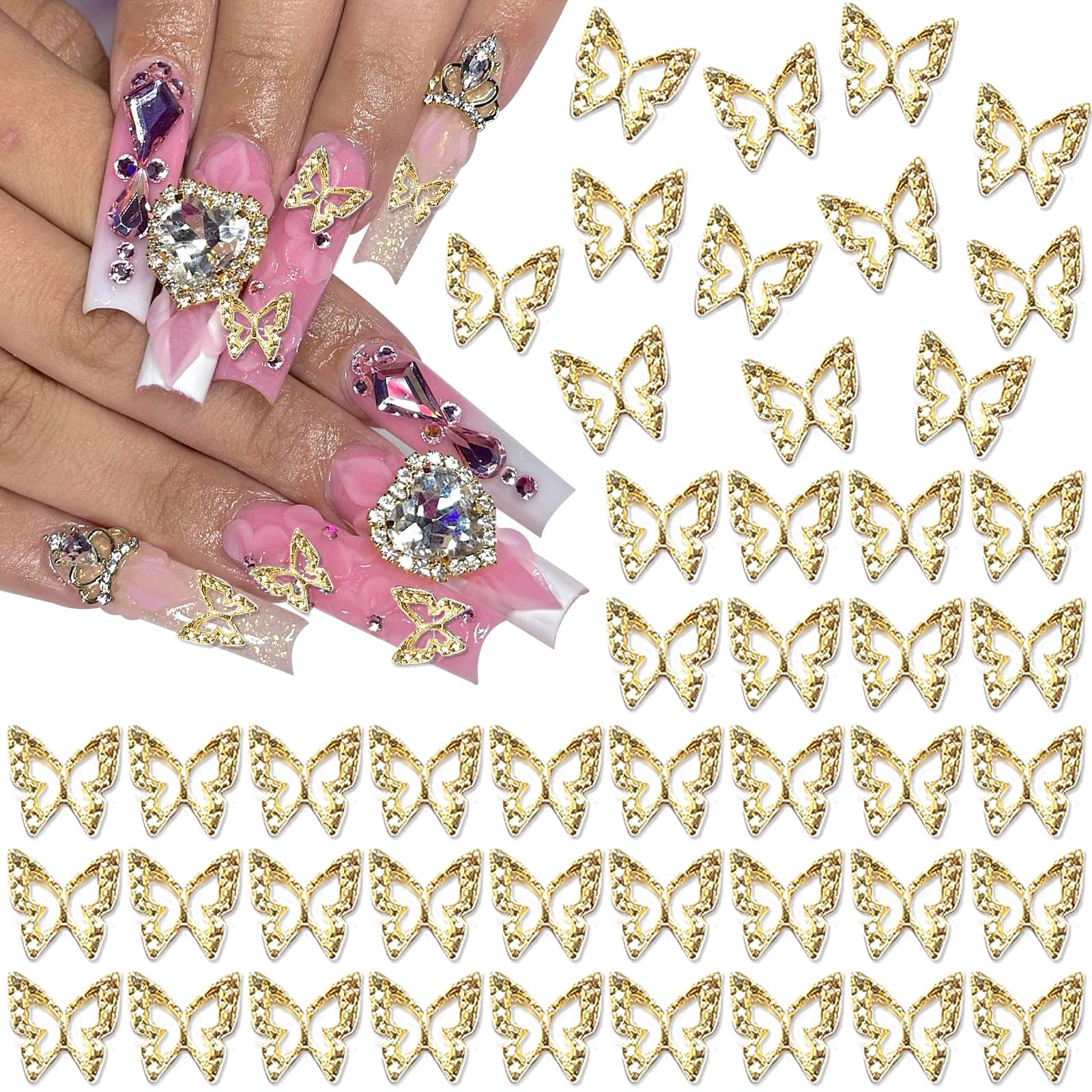 RODAKY front packaging showing 50PCS gold butterfly charms, clear view and quantity benefit