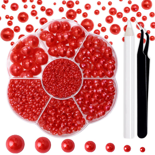 RODAKY front packaging showing 2300 red flatback pearls and tools for neat storage