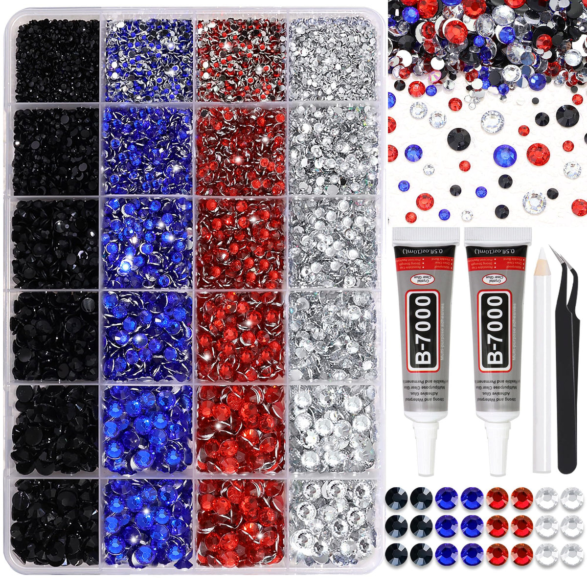 RODAKY front packaging showing mixed rhinestones and tools for easy crafting