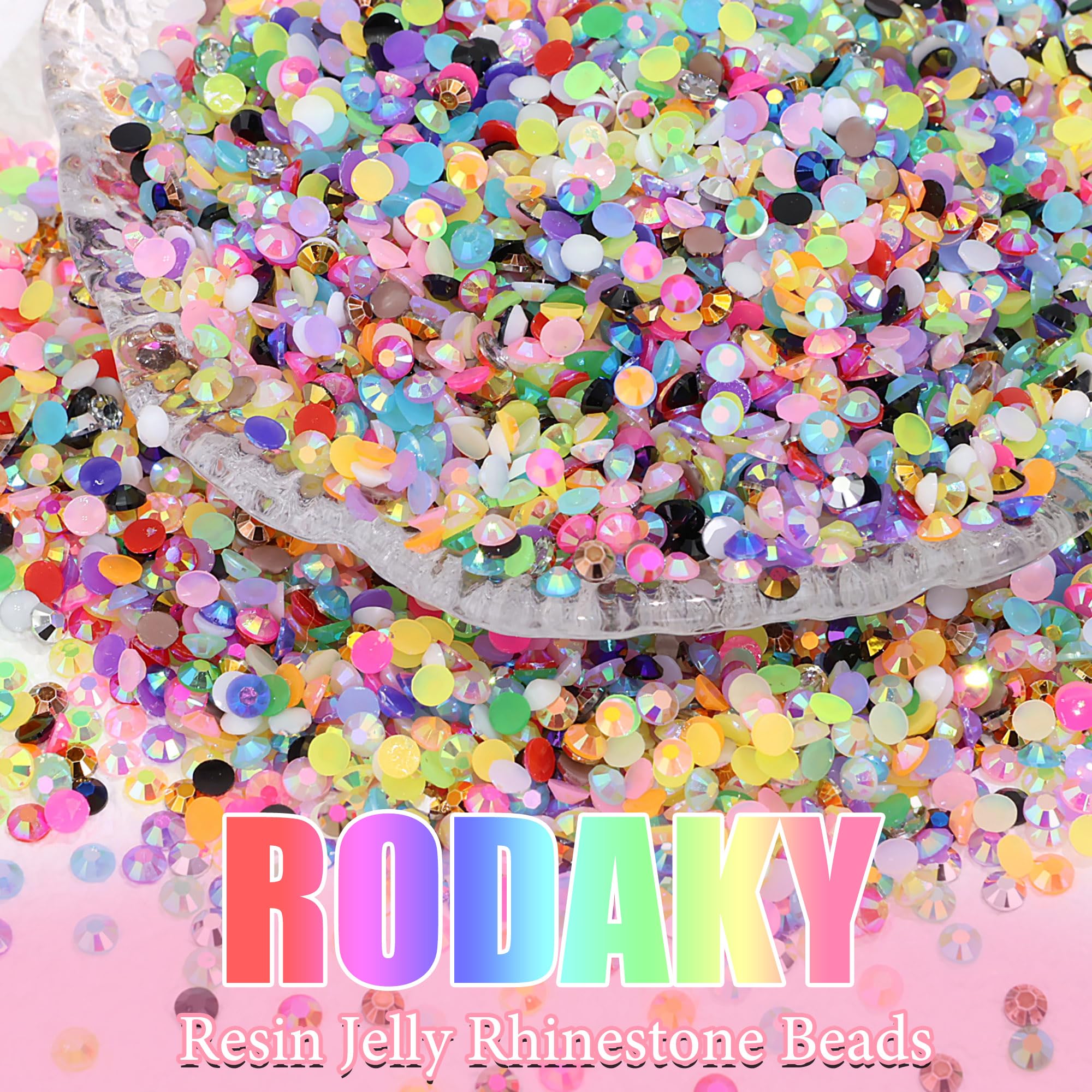 RODAKY gems beside a ruler showing scale and large 40,000-piece quantity advantage