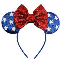 Roffiy front view headband showing red bow and blue ears, perfect patriotic accent