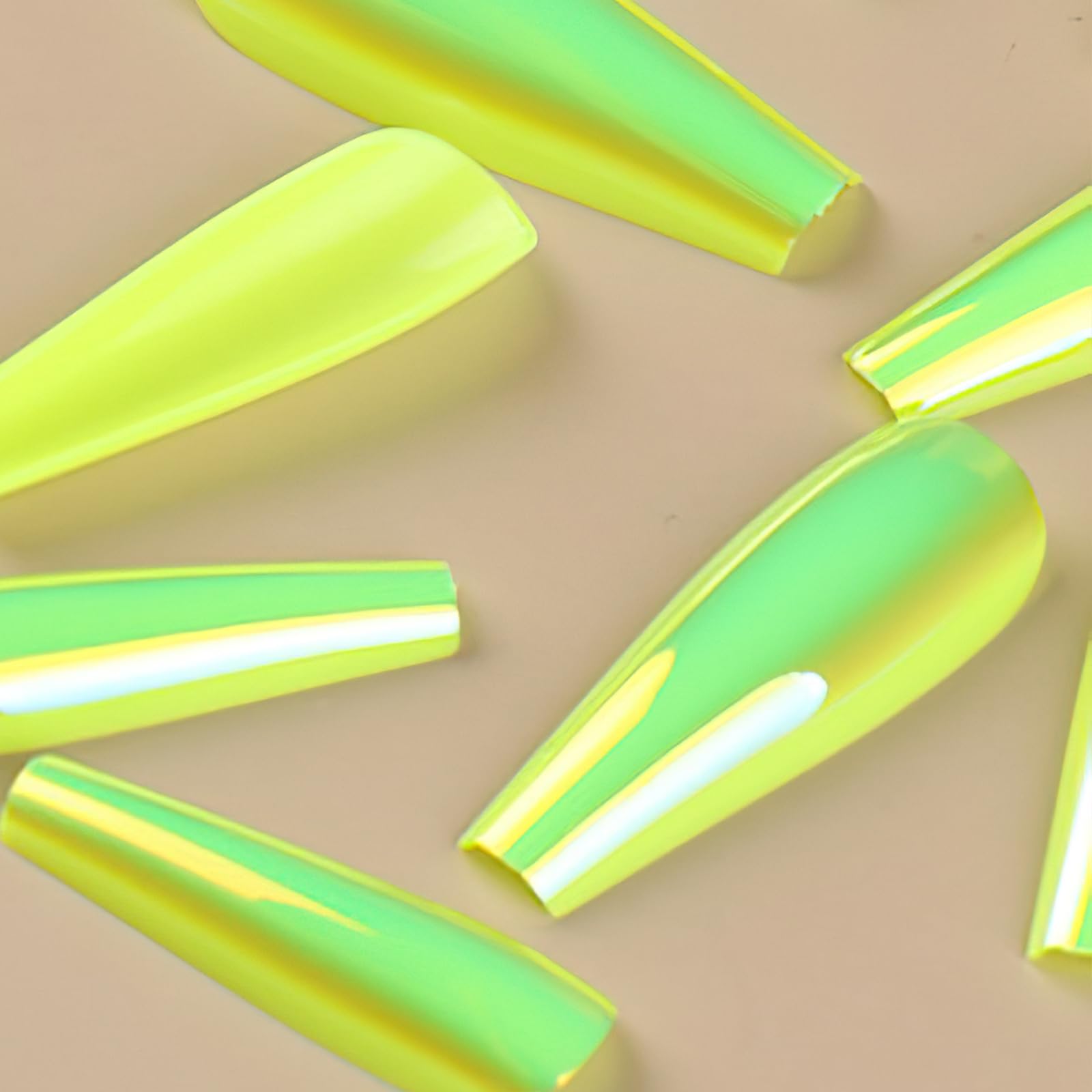 ROFIBUT close-up of mirror chrome surface highlighting vivid fluorescent green shine