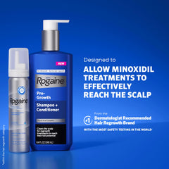 Rogaine conditioner lather on hair strand showing reduced breakage benefit