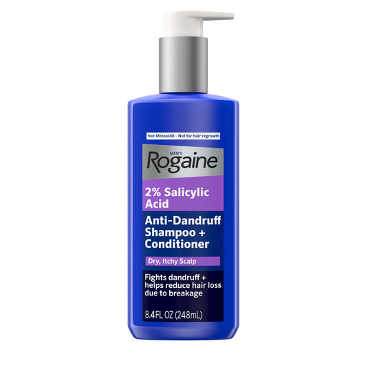 Rogaine front packaging showing bottle and clear product benefits