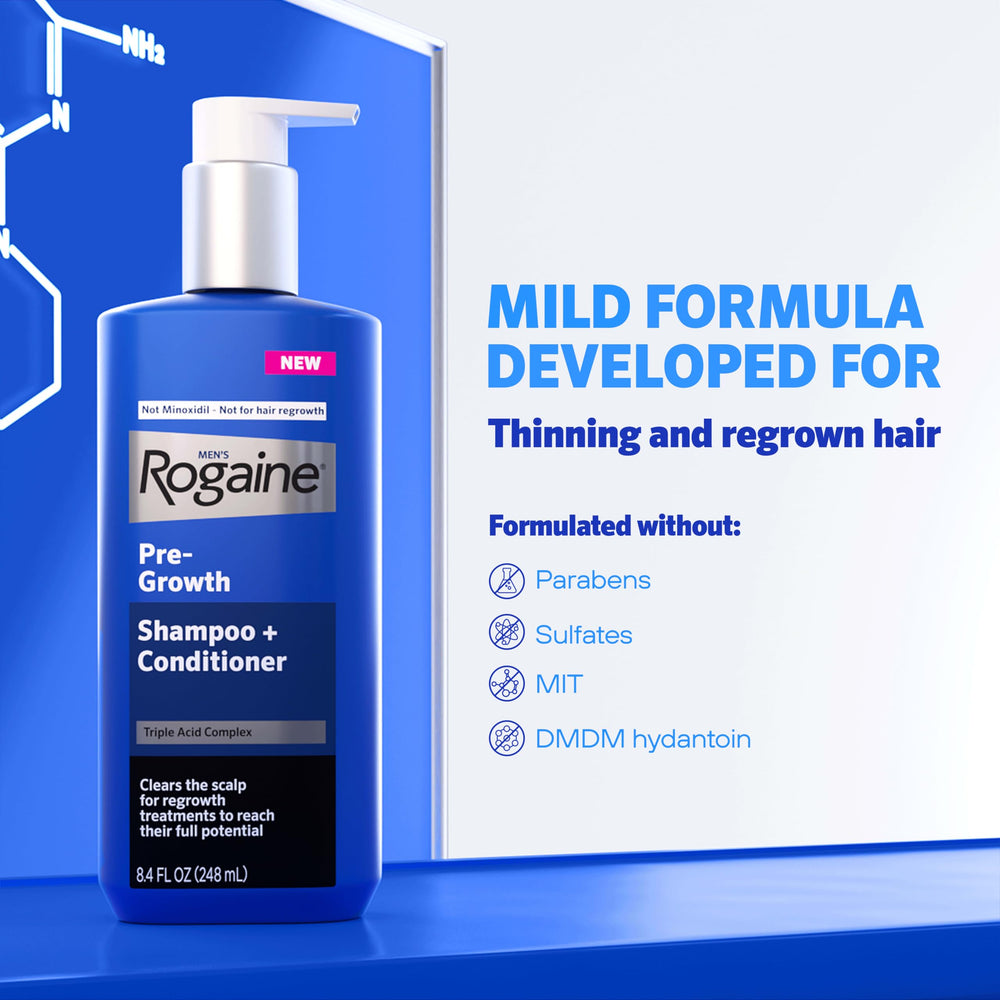 Rogaine being poured from bottle into hand for easy application benefit