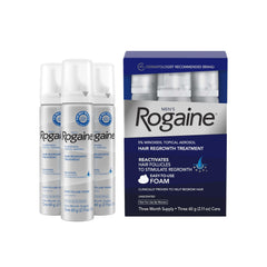 Rogaine front packaging showing 5% foam and benefit of regrowth