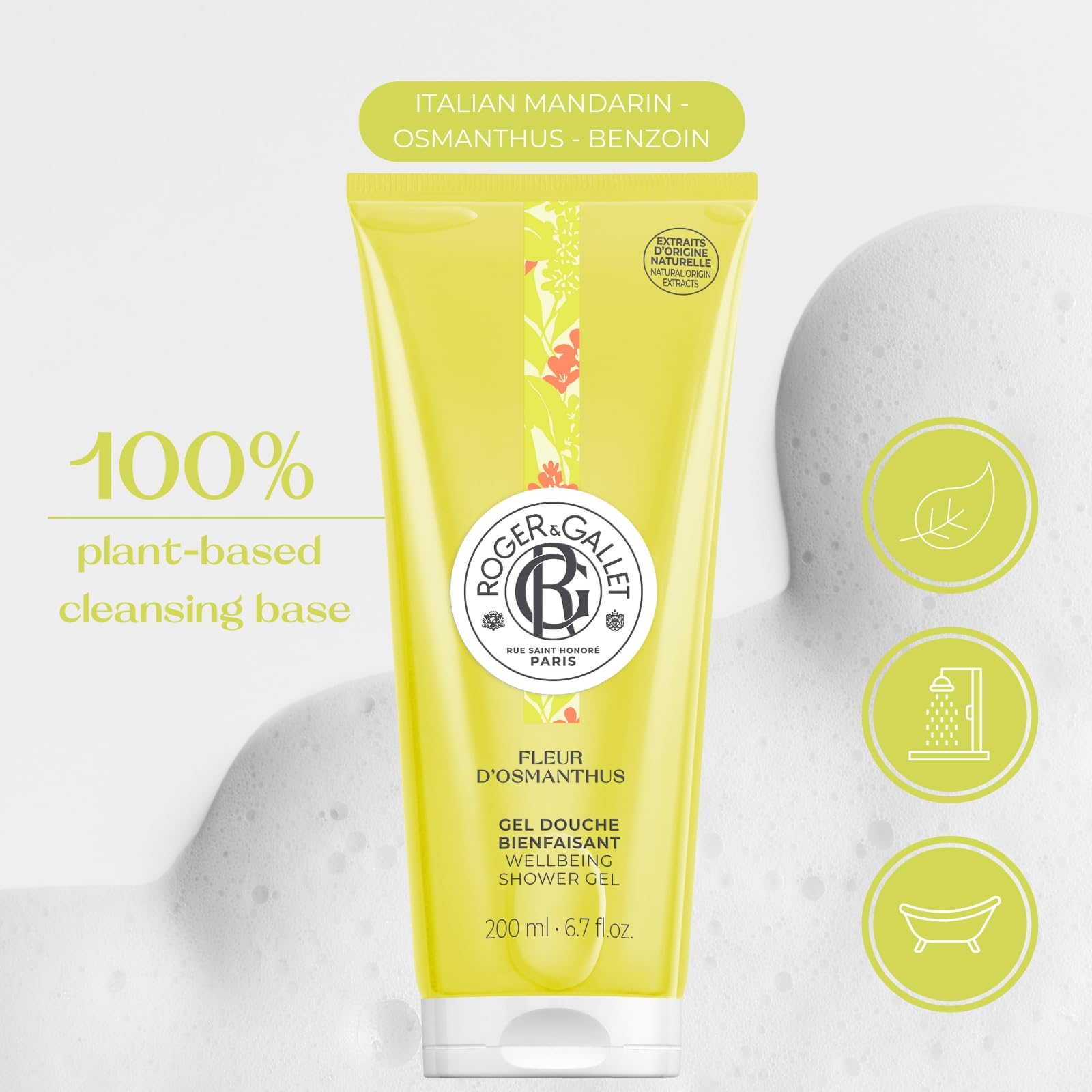 ROGER & GALLET creamy foam texture demonstrating rich lather for comfortable cleansing