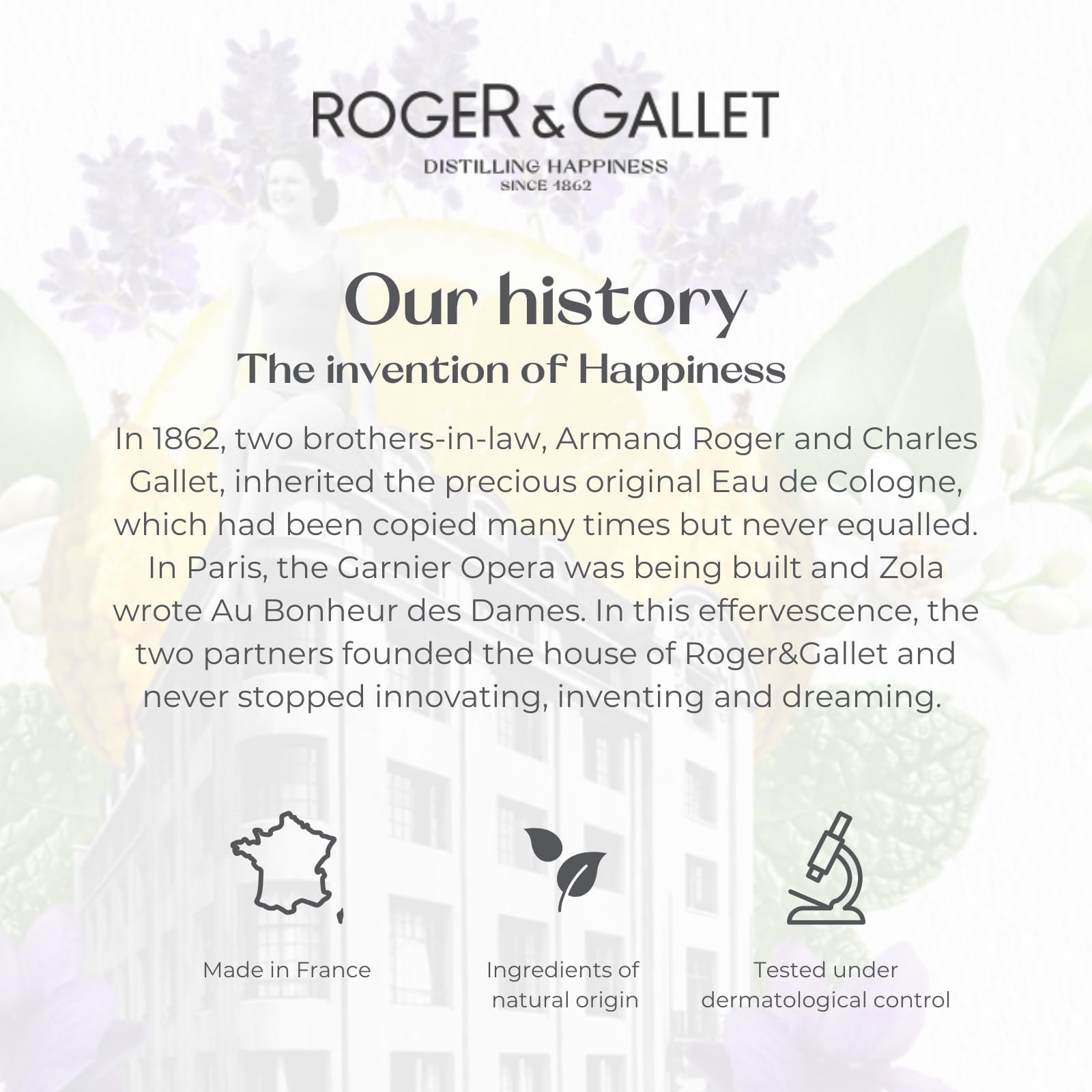 ROGER & GALLET product in shower setting conveying spa-like sensory shower benefit