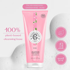 ROGER & GALLET rose foam on hand demonstrating rich lather and gentle cleanse