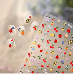Rokhevn front sheet showing fruit sticker variety and vibrant colors for creative nails