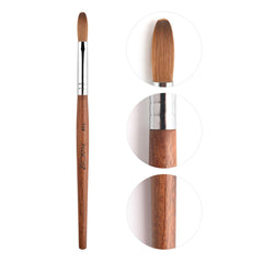 Rolabling front view of brush showing red wooden handle and ferrule benefit control