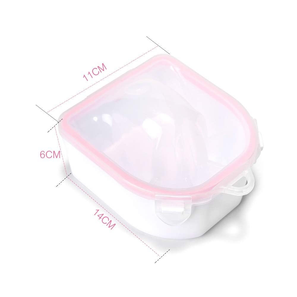 Rolabling pink and blue bowls in a salon setting showing professional-ready manicure setup