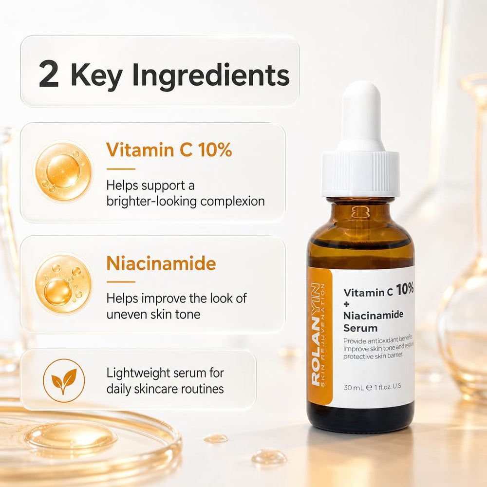 ROLANYIN serum texture close-up on fingertip, illustrates lightweight fast-absorbing feel