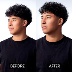Rolda before and after waves showing reduced frizz and clearer definition