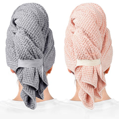 ROLSHOL front view of two large microfiber towel wraps showing colors and packaging benefit