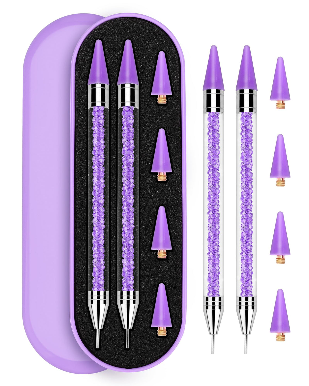 Rolybag front view showing pen set and compact storage box for organized nails