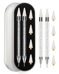 Rolybag front view of two white rhinestone picker pens showing compact design and portability