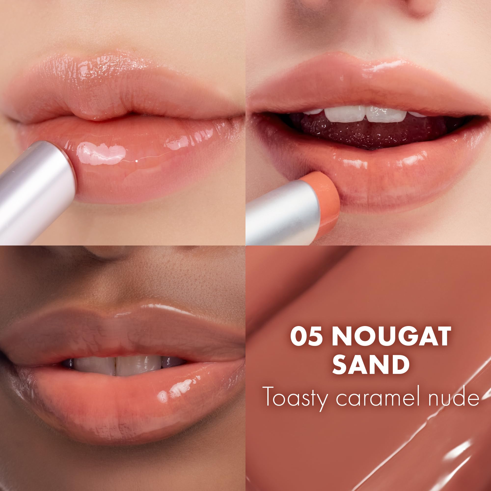 rom&nd glossy texture swipe showing watery-melting balm for instant dewy shine