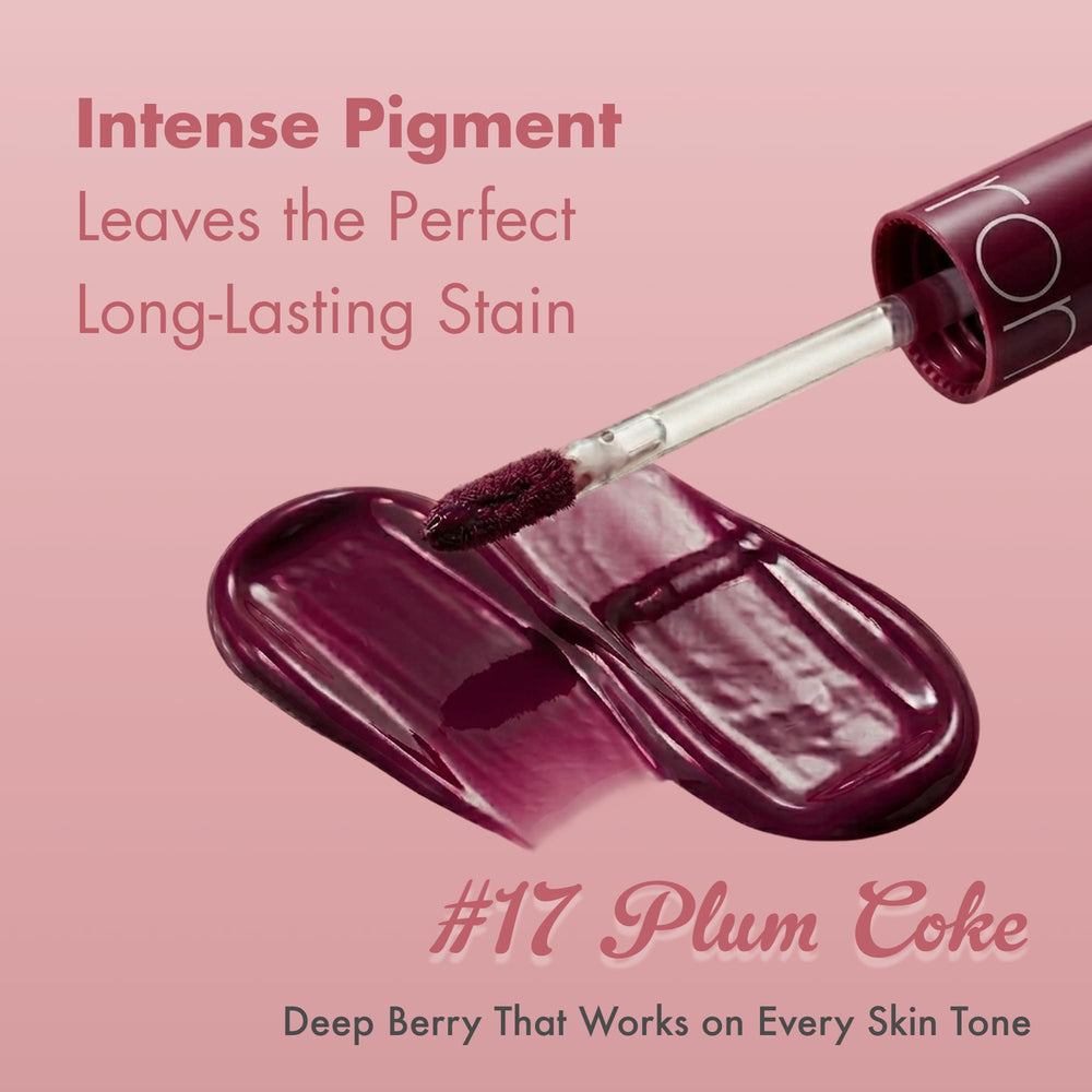 rom&nd lip swatch on model showing cool berry finish and wearable depth for makeup inspiration