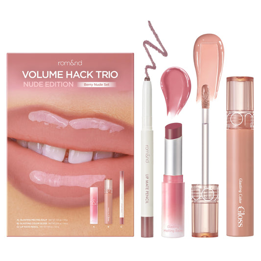 rom&nd front packaging of Volume Hack Trio showing set and benefits